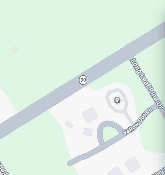Map showing the workout meetup at the Heritage Preserve pool parking lot on Yellow Dot Lane, off US Highway 90